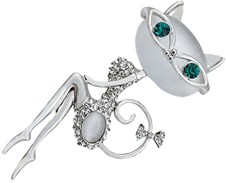 FRCOLOR Katze Augenbrosch Katzenstift Schalnadel Opal-Brosche dekorative Broschennadel Schal Brosche süße nadel Broschen für Frauen Strasskatze Pin Katze Stifte Legierung Silber