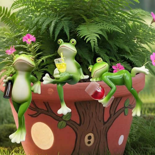Tbintul 3 st Trädgårdsdekoration Grodfigurer, Hängande Grodor För Blomkruka, Utomhus Figur, Grön