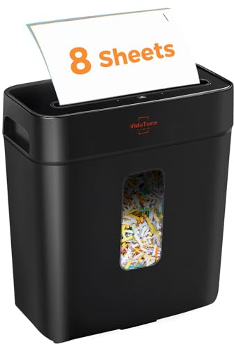Vidateco 8 Sheet Cross Cut Paper Shredder for Home Office | P4 High Security Level, Jam Proof System, Shred Card Staple Clip, Heavy Duty, 11.5L Pullout Waste Bin