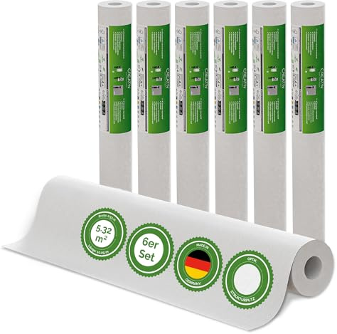 Veluxis Vliestapete Creative 6er-Set Strukturputz – 10,05 m × 0,53 m | renoviervlies, überstreichbar, atmungsaktiv, Wandtapete Made in Germany I Veluxis ®