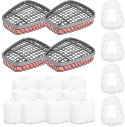 6001 Filter für Atemschutzmaske,100 Filterpatronen, 4 Filter,4 Abdeckkappen | 6001 Patronen Chemischer Farbfilter Kompatibel mit 6200, 6800, 7502, für Handwerker, Farbspritz