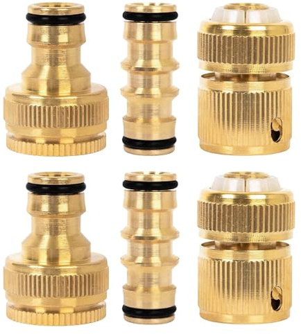 Raccord Tuyau d'Arrosage 6 Pièces en Laiton, Embout Tuyau Arrosage 1/2 et 3/4, Adaptateur Robinet Tuyau Arrosage Rapide, Raccord Tuyau d'Arrosage pour Jardin Extérieur, Lavage Voiture
