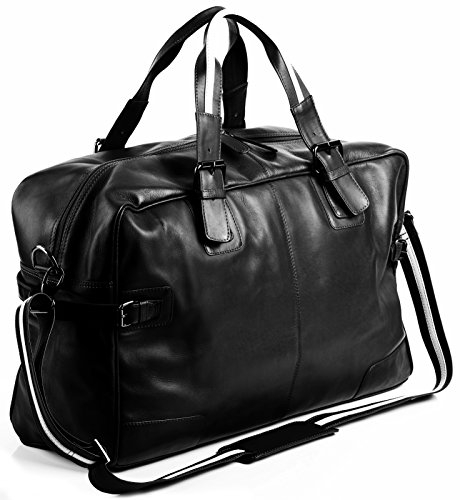 BACCINI große Weekender echt Leder - Sporttasche Roberto 50 cm L - Reisetasche Handgepäck mit Schultergurt - Ledertasche Herren und Damen schwarz handgefertigt