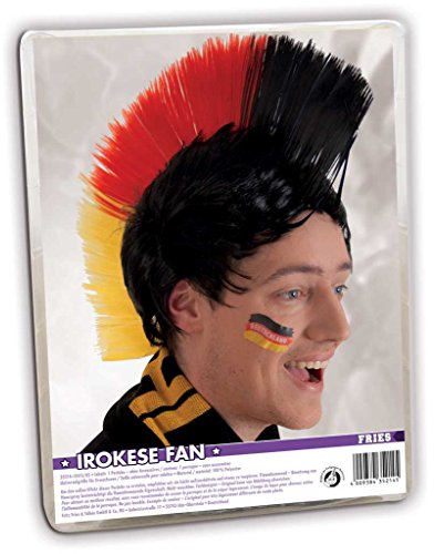 FRIES IROKESE FAN Perücke in Schwarz/Rot/Gold, Kunststoff, WIG, Perücke, 1981438031