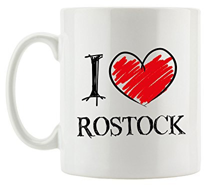 Pixxprint I Love Rostock Fun Tasse, ca. 300ml Fassungsvermögen, Keramik Weiß, Spülmaschinenfest