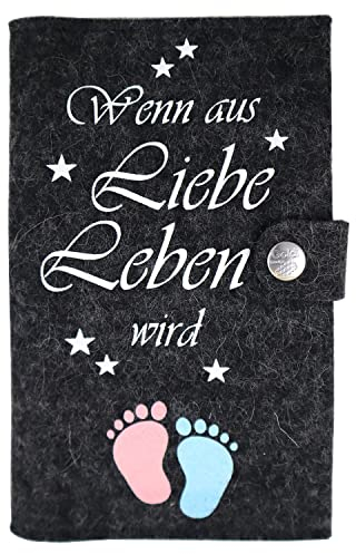 Goldi-Design mutterkindpasshülle österreich Wenn aus Liebe mit extra Fächern und Verschluss aus 100% Wollfilz - anthrazit meliert