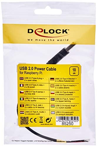 Delock Kabel USB 2.0 A Stecker > 2 x offene Kabelenden Strom 10 cm Raspberry Pi, schwarz