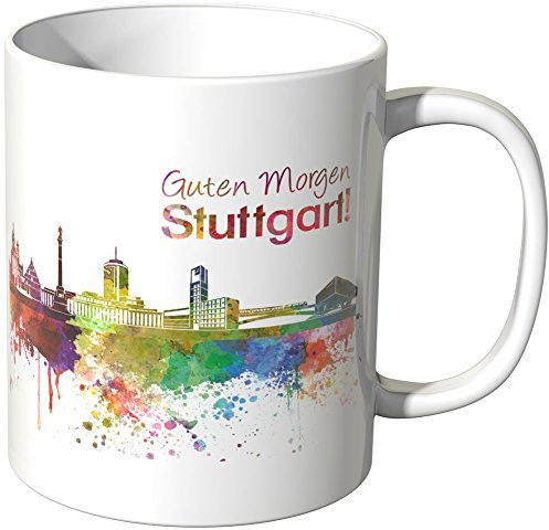 WANDKINGS® Tasse, Schriftzug Guten Morgen Stuttgart! mit Skyline - Weiß