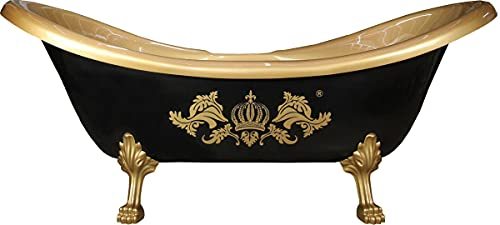 Casa Padrino Pompöös by Luxus Badewanne Deluxe von Harald Glööckler Schwarz/Gold/Gold 2020mm mit goldfarbenen Löwenfüssen