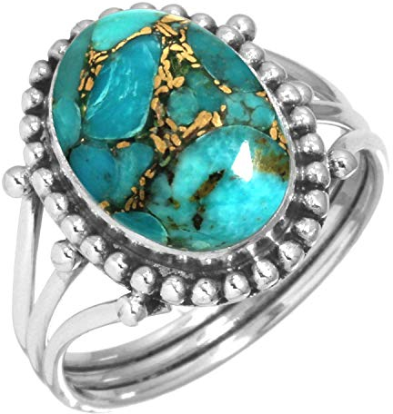 Jeweloporium 925 Silber Ringe für Frauen Kupferblau Türkis Edelstein Mode Silber Ringe Größe 50(15.9) Weihnachten - Geschenk Boho Schmuck