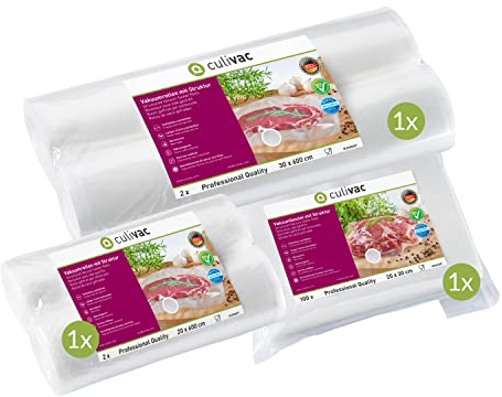 culivac Vakuumierfolien Set 100 Vakuumbeutel 20x30cm, je 2 Vakuumrollen 20x600cm und 30x600cm, Professional, Made in Germany, Vakuumierbeutel für Vakuumierer Vakuumiergerät, Vakuumierer Sous Vide