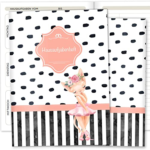 OLGS Hausaufgabenheft Hülle Creative Royal inkl. Heft Schulheft Schutzhülle Umschlag Geschenkidee Einschulung Grundschule (ohne Personalisierung, Katze Ballerina)