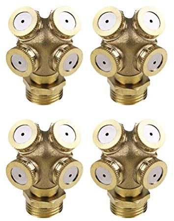 Yardwe Sprühdüse 4 Loch Vernebelungsdüsen Nebeldüse Wassersprüher für Bewässerungssystem Rasenkühlsystem 4 Stück (Messing)