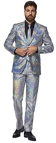 OppoSuits Fun Ugly Christmas Suits for Men - Full Suit: Jacket, Pants & Tie, Discoballer, 50