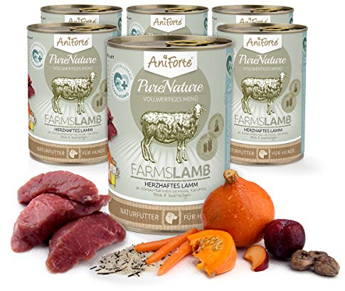AniForte Hundefutter Nass FarmsLamb 6 x 400g – Nassfutter für Hunde, Frisches Lamm mit Gemüse & Früchten, hoher Fleischanteil, Natürliches Hundenassfutter glutenfrei