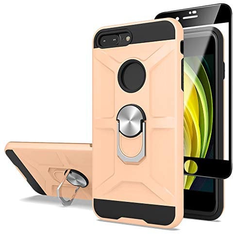 Cuoqing iPhone SE 2020 Case - Silicone Shockproof Hard Protective Phone Cover with Ring Stand for iPhone SE (2020) / 8 / 7, Rose Gold
