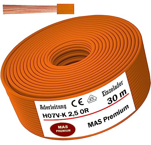 Câble Electrique Conducteur Flexible Fil Électrique H07 V-K 1 x 2,5 mm² Orange 5 m, 10 m, 20 m, 25 m, 30 m, 40 m, 50 m à 100 m (30 m)