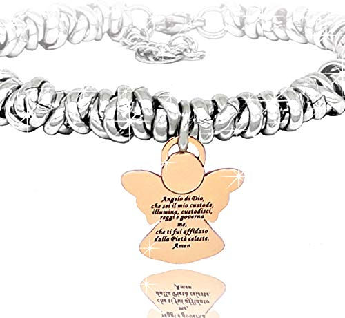 SAGA GIOIELLI® BRACCIALE NODINI INTRECCIATO DONNA FRASI PENSIERI PAROLE EMOZIONALE INCISIONE CUORE (Angelo custode)