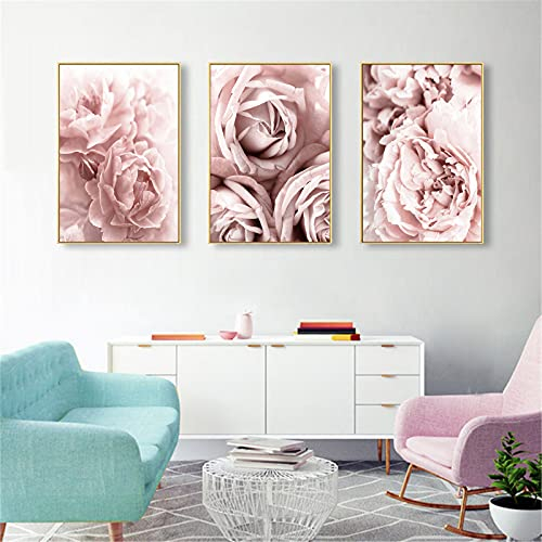 RAILONCH 3 Stück Poster Set, Rosa BlumeWandbilde, Wandkunst Leinwand Poster Wohnzimmer Wohnkultur Ohne Bilderrahmen (Stil 2,30 x 40 cm)