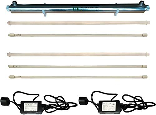 Realgoal Purificador de agua UV 55w 12GPM, con 2 FILTRO-UV adicionales, 1 funda de cuarzo adicional, 1 balasto adicional, filtro de agua UV para purificacion de toda la casa