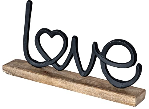 levandeo Aufsteller Schriftzug Love H17cm Metall Schwarz Holz Deko Mangoholz Tischdeko Wohndekoration