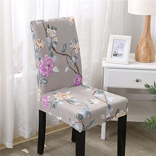 ZQMHCY Stuhlhussen 6er Set Rosa Blume Beige Stuhlbezug Stretch Weiche Elasthan Stuhlhussen Schwingstühle Waschbar Hussen für Stühle Abnehmbare Stuhlhusse Langlebig Universal Chair Cover