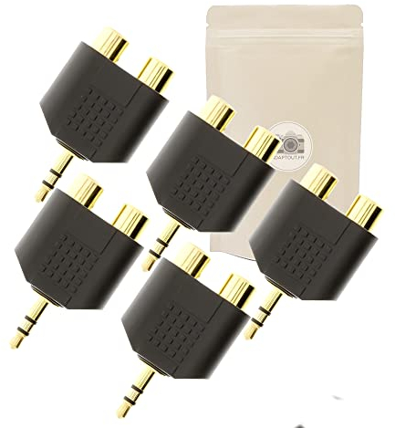 Adaptout 5 x doble divisor mini jack 3,5 mm a 2 tomas RCA hembra mono señal divisor minijack audio HiFi