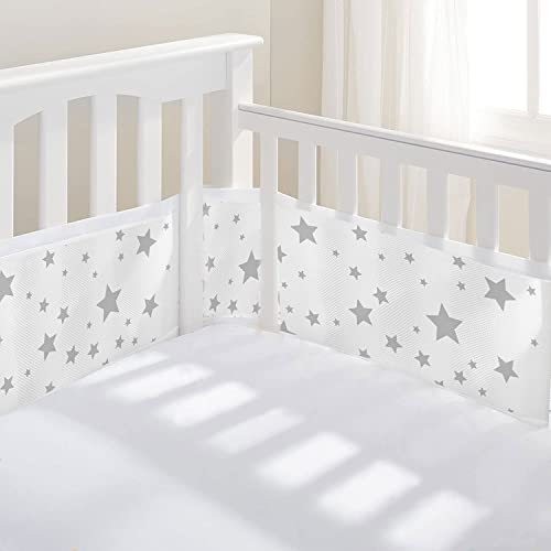 Bettumrandung Babybett,Baby Nestchen Bettumrandung,Kopfumrandung Babybett,Babybett Atmungsaktiver Kollisionsschutz,Babybett Umrandungen,für Neugeborene,Jungen und Mädchen Weiß Pentagramm