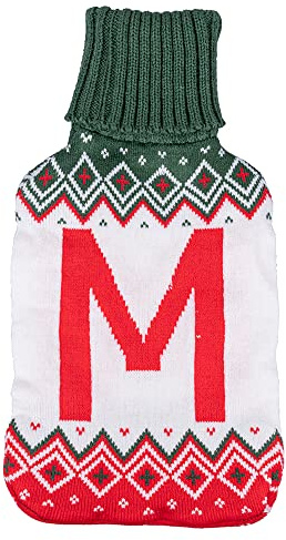 Villa d’Este Home Tivoli Wärmflasche 2 l, Monogram Winter M, Weiß + Rot + Grün, M
