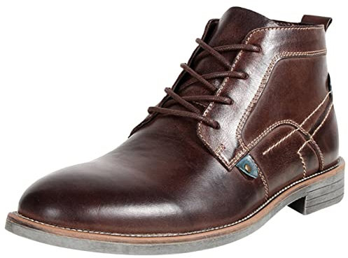 ANUFER Hombres Antiguo Piel Genuina Botines con Cordones Botas de Moto Chukka Café SN01801D EU45