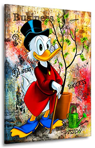 Kunstgestalten24 Leinwandbild Wandbild Comic Dagobert Duck Geldbaum Modern Style Kunstdruck Raum- u. Wanddekoration Übergrößen