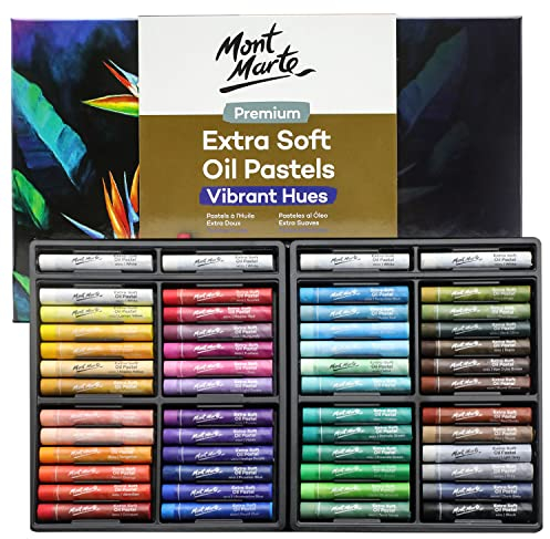 Mont Marte Extra weiche Ölpastellkreide, 52 Stück, Verschiedene helle Farben, lebendig, Vielseitige Art Pastels zum Mischen, Schichten zum Schattieren, Ideal für Kunst, Handwerk, Färben und Skizzieren