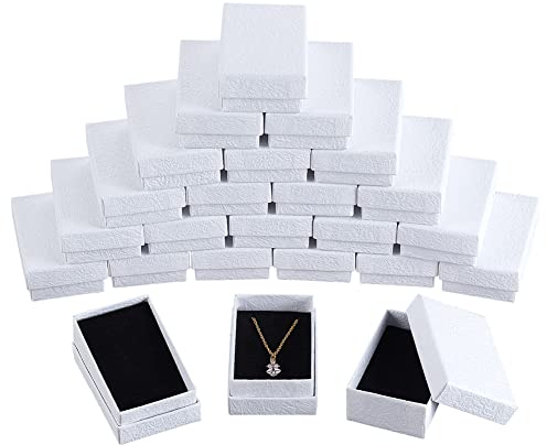 NBEADS 24pz Scatole per Gioielli In Cartone Bianco, 8.1x5.1x2.7cm confezione Regalo di Carta Scatola di Imballaggio In Cartone con Spugna Nera per Gioielli Regalo Pendenti Ad Anello Espositore