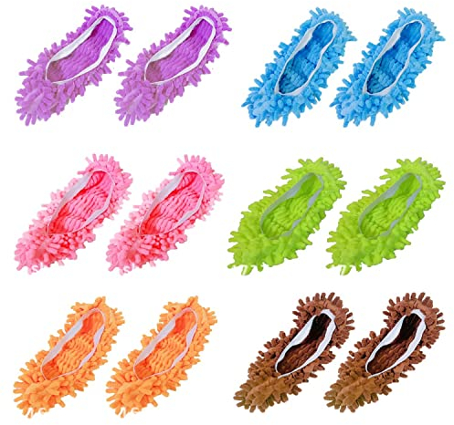 AOVNA 6 Pairs Mop Socks Floor Cleaning Mop Shoes Cover Multifunctional Duster Rag Soft Microfiber Cleaning Shoe Covers for Bathroom Bedroom Office Kitchen