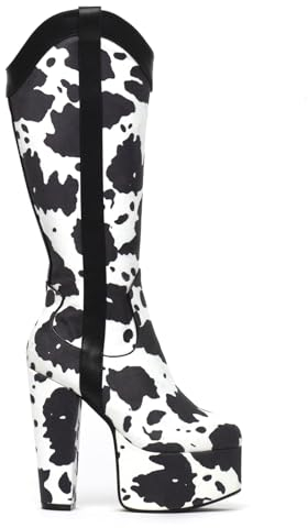 LAMODA Cowgirl, Stivali Alti al Ginocchio Donna, White Cow, 36 EU