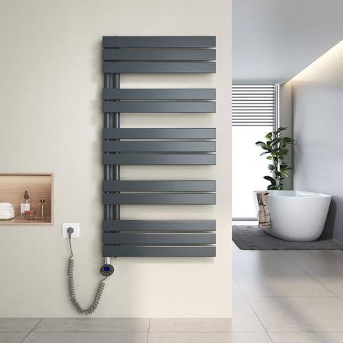 Heilmetz Toallero electrico baño 1176x600mm 600W, radiador toallero electrico con termostato Elemento Calefactor y función de Temporizador（Antracita）