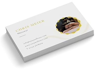 Visitenkarten mit Foto personalisieren | Masseur | 1-seitig | Querformat | Menge + Farbe zur Auswahl | selbst gestalten | hochwertig | 350 g | Massage | Praxis | Wellness (Gelb, 250 Stück)
