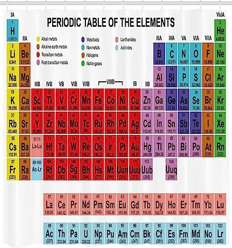 3D Tenda Doccia Tavola Periodica Degli Elementi Tenda Bagno Antimuffa Impermeabile Tende Doccia Tavola Periodica Elementi Tenda per Doccia 180x200 Tenda Vasca da Bagno Poliestere Tessuto, 12 Ganci