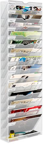 PAG-Mass 16 Fächern Wandorganizer Hängend Dokumentenablage,Metall Zeitschriftenhalter Wand für Büro/Zuhause/Schule,Gibt Ein Zusätzliches Mit Flachem Boden Für Lagerung, Weiß