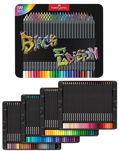 Faber-Castell 116490 Black Edition Buntstifte 100er Metallbox, Lebendige Buntstifte, Bruchsichere Kunststifte mit ergonomischem Griff, Malstifte für helles und dunkles Papier
