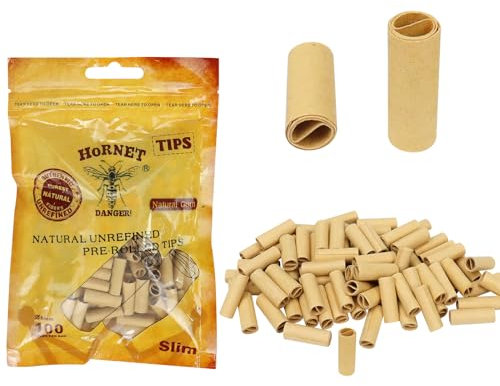 100 punte pre-arrotolate naturali grezze non raffinate, carta grezza marrone da Ø 7 mm, filtri realizzati con carta non sbiancata, cartine per sigarette più pure, filtro per sigarette arrotolate a