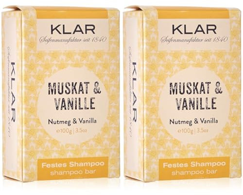 Klar Seifen festes Shampoo Muskat & Vanille, 100 g (Packung mit 2)