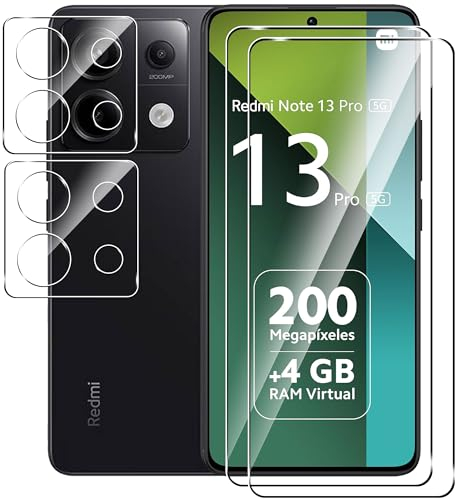 Fitudoos para Xiaomi Redmi Note 13 Pro 5G/Poco X6 5G Cristal Templado Protector de Pantalla[2 Piezas]+Protector de Lente de Cámara[2 Piezas], [9H Dureza] [Resistente a Arañazos].