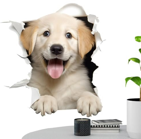 Teksome Weißer Labrador-Aufkleber, Tier-Wandaufkleber, kaputte Wand, Auto-Aufkleber, Selbstklebende Haustier-Hunde-Wandaufkleber, wasserdichte Wanddekoration für Fliesen, Fenster, Türen, Möbel