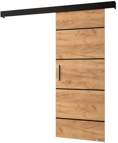 MEBLE KRYSPOL Salwador 4 Schiebetürsystem mit Schienenabdeckung - Dekorstreifen - Schiebetüren für den Innenraum - Starke Konstruktion - 70x204cm - Craft Gold Schwarz Schwarz