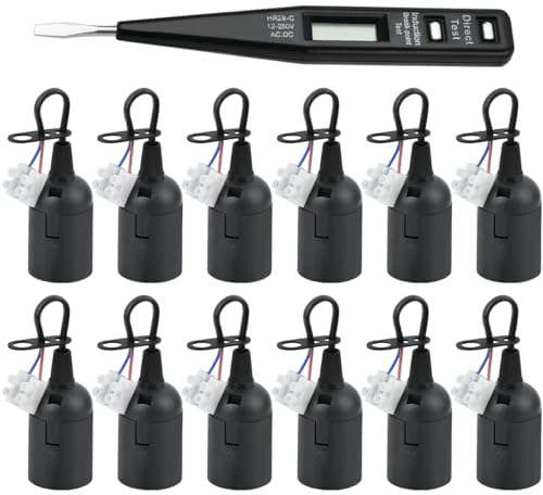 DODUOS 12 Stück Lampenfassung E27, E27 Fassungen+ 1 VDE-Spannungsprüfer, E27 Fassung Mit Kabel, E27 Renovierfassung Lampenfassung, Baustellenfassung E27 Baufassung E27