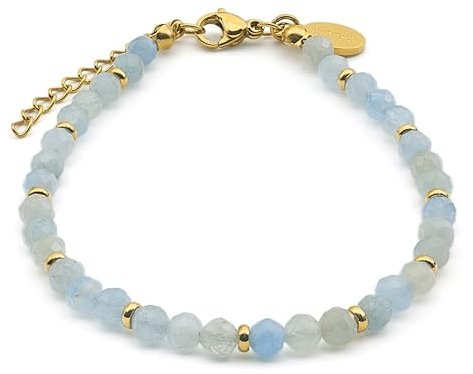 LAVISA Granat Edelstein Armband - 4mm Perlen - Echte Naturstein Perlen | Kristallperlen, Heilsteine | Onesize mit Verlängerung (Aquamarin)