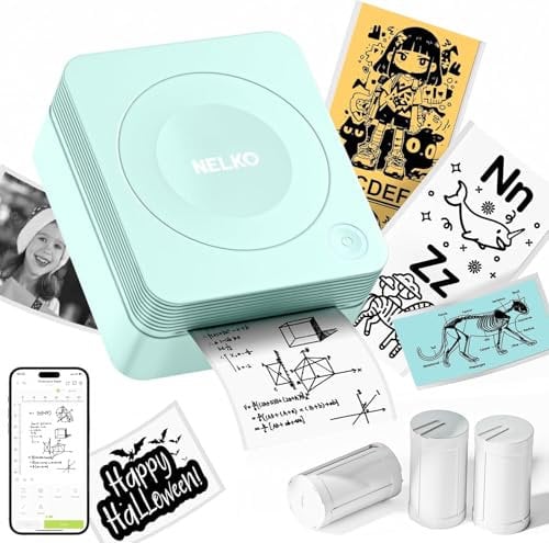 Nelko Aufkleber Drucker, PM230 Mini Drucker Bluetooth Portabel Sticker Maker mit 3 Rollen Papier, für DIY Erstellung, Studiennotizen, Bilder, Quittungen, Mehrere Vorlagen für Telefon (Grün)