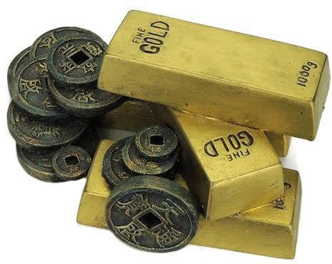 CLASSIC Small Gold Bars with Coins Aquarium Ornaments 180mm