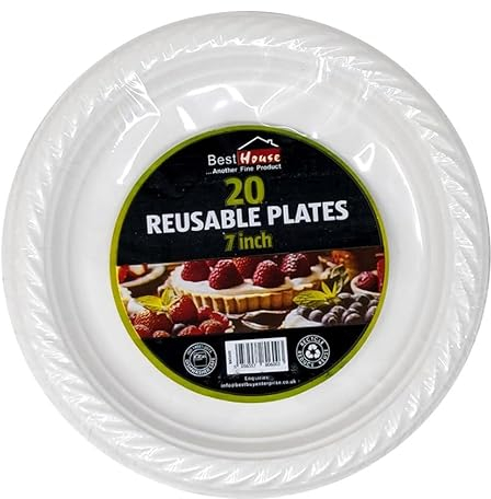 Best House 7 Inch White Plastic Plates Reusable Heavy Duty Lunch & Dinner Plate for Parties Weddings & Events (Pack of 40)